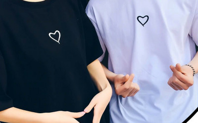 Couples T-Shirt Love Heart O-Neck Casual T Shirt Tops For Couple Lovers